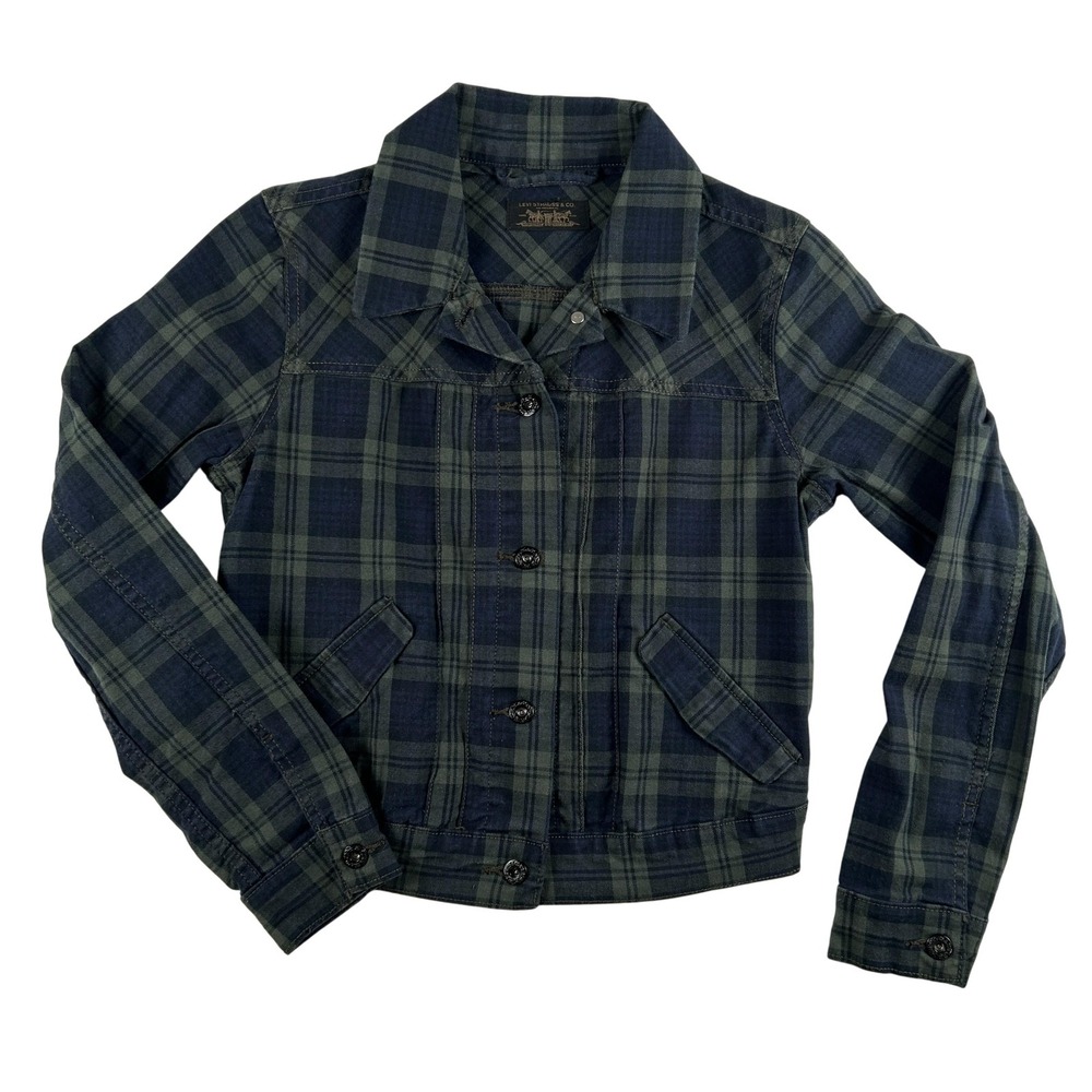 Levi Strauss Jacket Womens Medium Plaid Button Up Trucker‎ Stretch Pockets